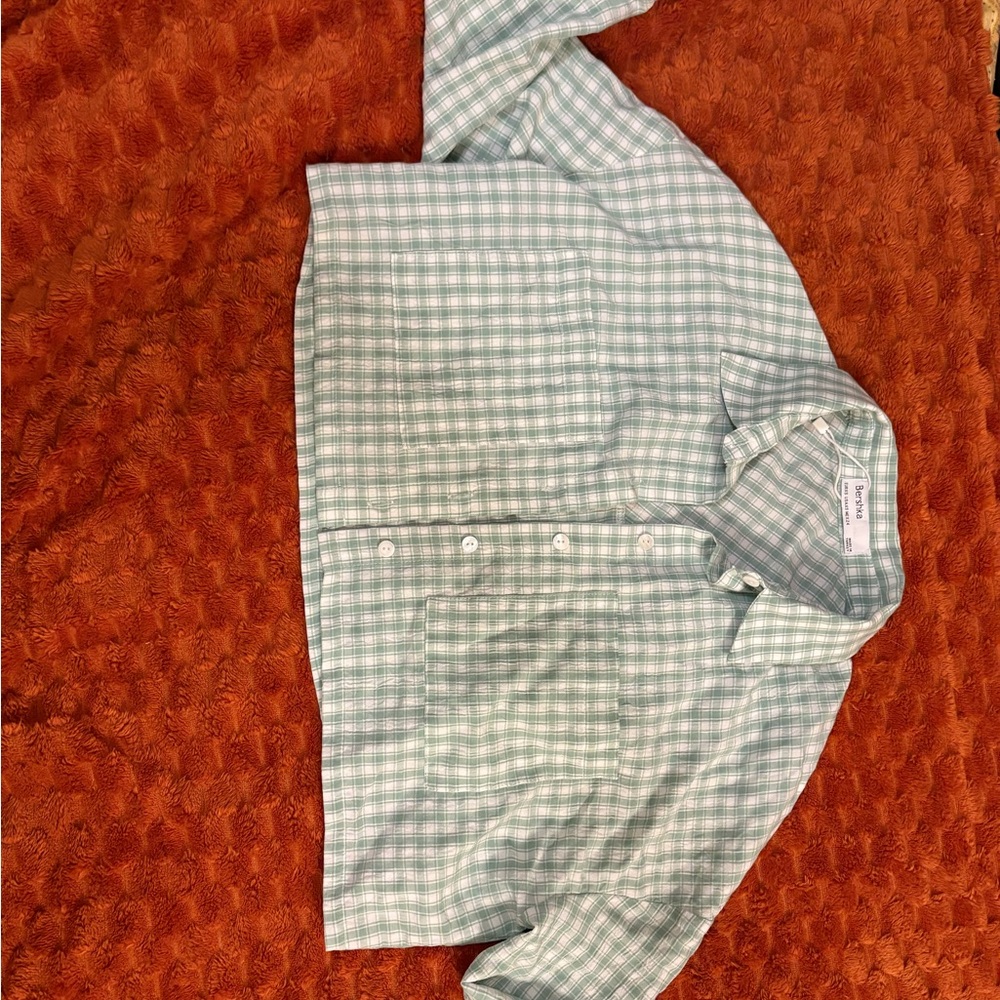 Bershka Green Checkered Blouse